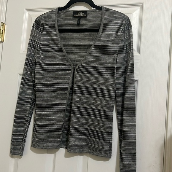 Escada Saks Fifth Avenue Silk gray silver striped Cardigan 34 - Picture 1 of 10
